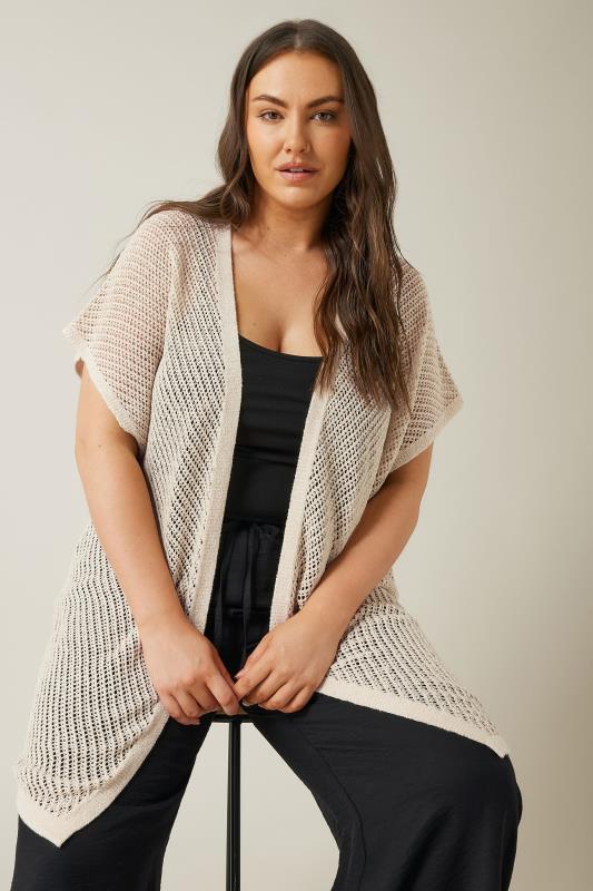 Evans Plus Size Natural Brown Short Sleeve Longline Cardigan | Evans  1