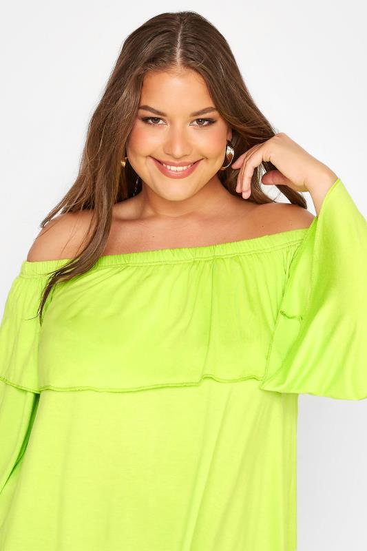 LIMITED COLLECTION Plus Size Lime Green Frill Bardot Top | Yours Clothing 3