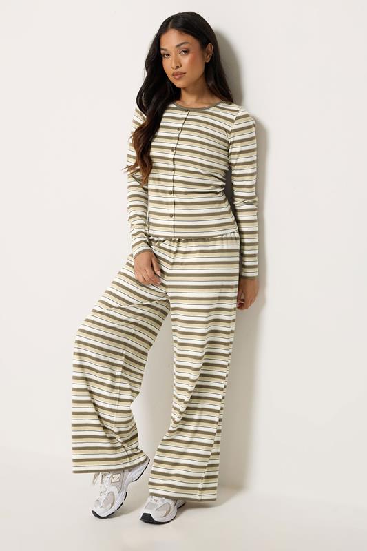  PixieGirl Petite Set Brown Stripe Cotton Button Top & Wide Leg Trousers