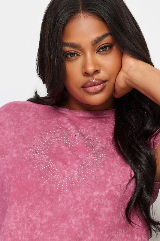 YOURS Plus Size Pink Acid Wash Star Stud T-Shirt | Yours Clothing 4