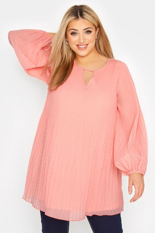 Plus Size  YOURS LONDON Curve Pink Polka Dot Balloon Sleeve Blouse