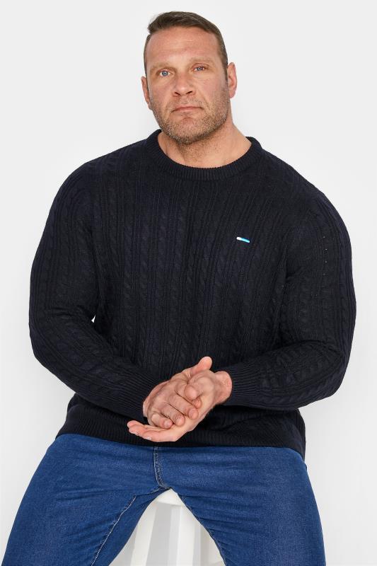 Men's  BadRhino Big & Tall Navy Blue Cable Knitted Jumper