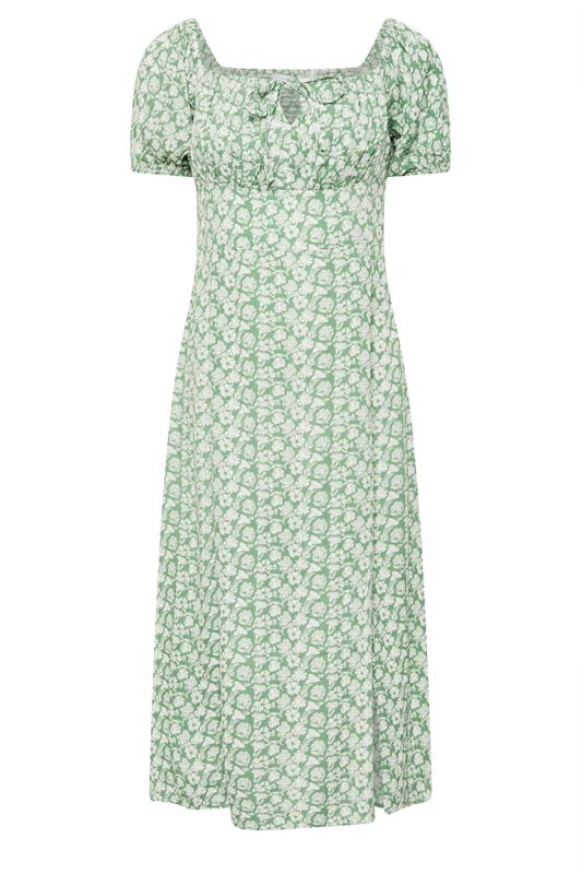 PixieGirl Petite Women's Mint Green Floral Tie Front Midi Dress | PixieGirl 7