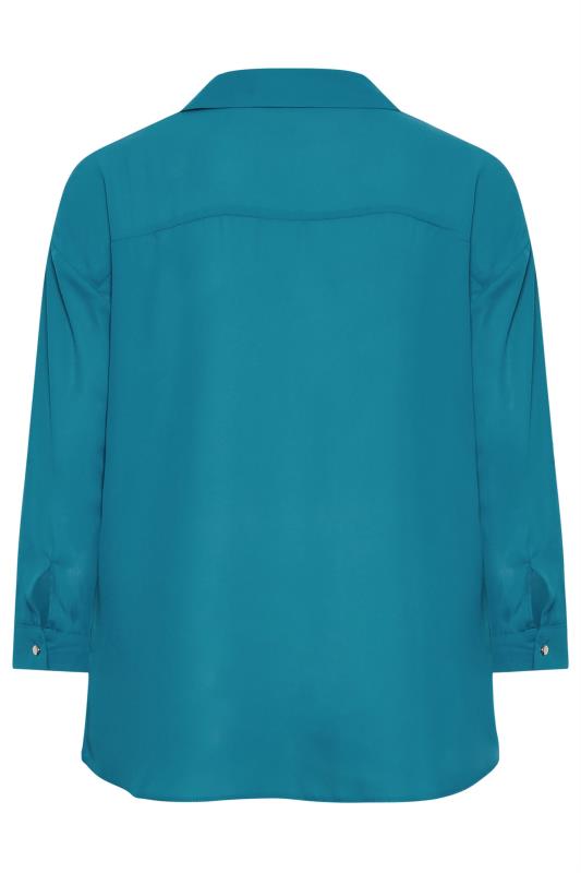 YOURS Plus Size Teal Blue Half Placket Collared Blouse | Yours Clothing 7