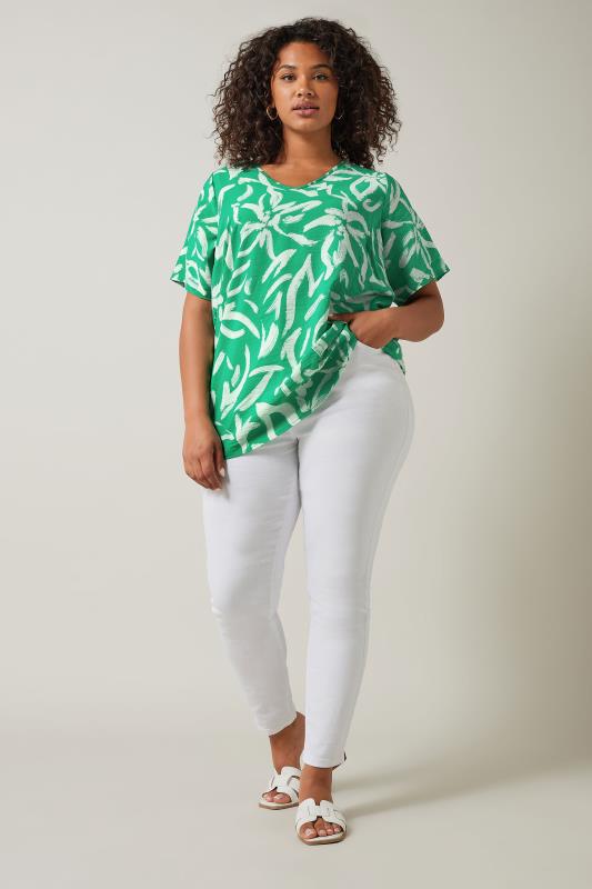 EVANS Plus Size Green Abstract Print Angel Sleeve Top | Evans 3