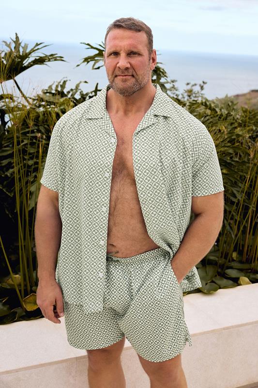 BadRhino Big & Tall Short de bain vert et blanc à motif géométrique
