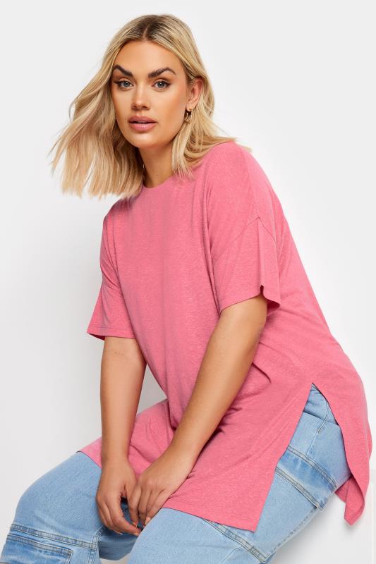  Tallas Grandes YOURS Curve Pink Oversized Linen T-Shirt