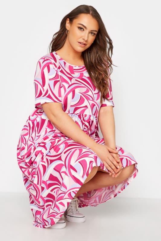 LIMITED COLLECTION Curve Pink Abstract Print Midaxi Smock Dress 4