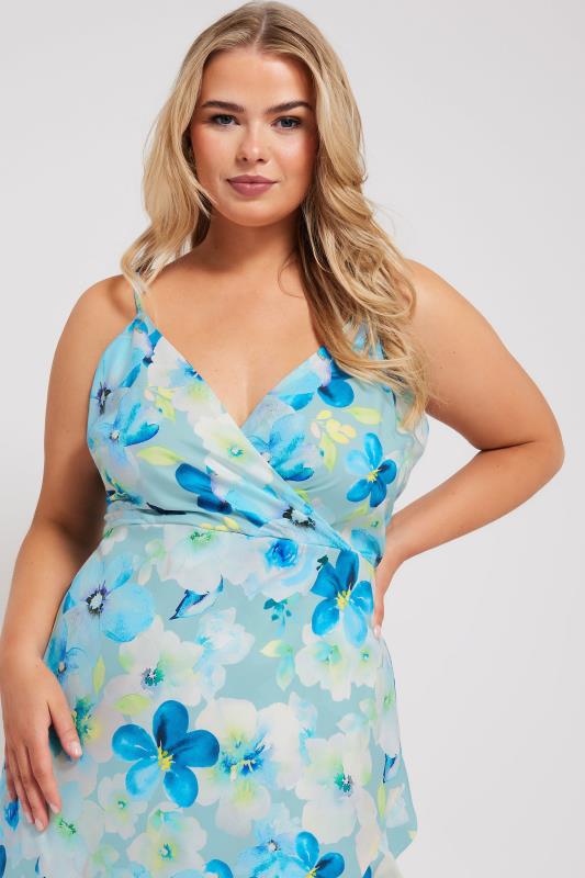 YOURS LONDON Plus Size Blue Floral Print Ruffle Wrap Dress | Yours Clothing 4