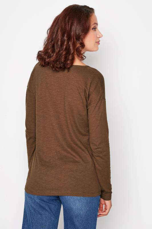 LTS Tall Chocolate Brown V-Neck Long Sleeve Cotton T-Shirt 3