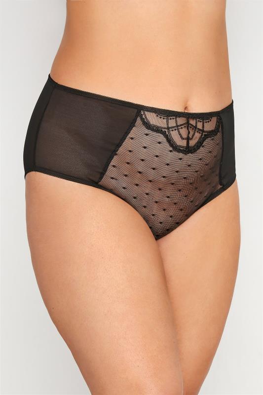 Curve Black Embroidered Spot High Waisted Full Briefs 1