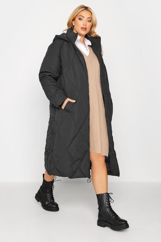 Plus Size Black Quilted Midaxi Coat | Yours Clothing 2