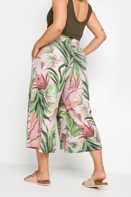 YOURS Plus Size Pink Tropical Print Textured Cropped Trousers | Yours Clothing 4
