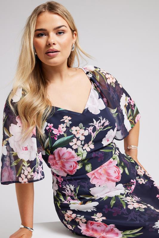  Grande Taille YOURS LONDON Curve Navy Blue Floral Print Maxi Dress