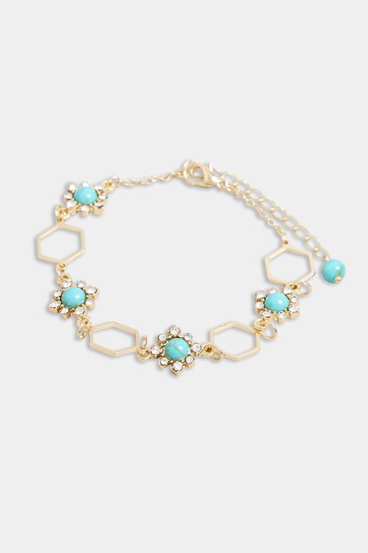 Gold & Blue Diamante Stone Bracelet | Yours Clothing  2