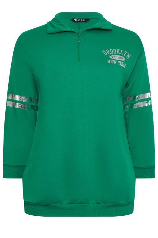 YOURS Plus Size Green 'Brooklyn' Varsity Half Zip Sweatshirt | Yours Clothing 6