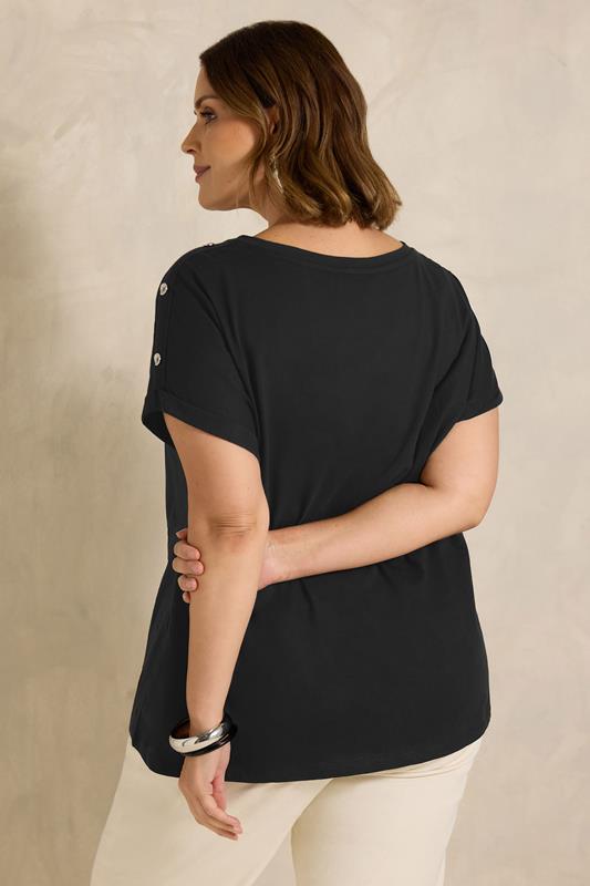 EVANS Plus Size Black Button Shoulder T-Shirt | Evans 2