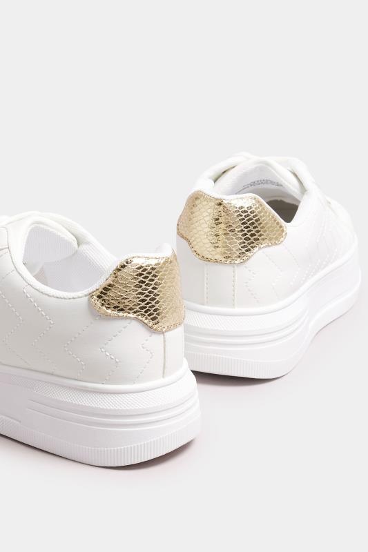 White & Gold Chevron Chunky Trainers In Extra Wide EEE Fit | Yours Clothing 5