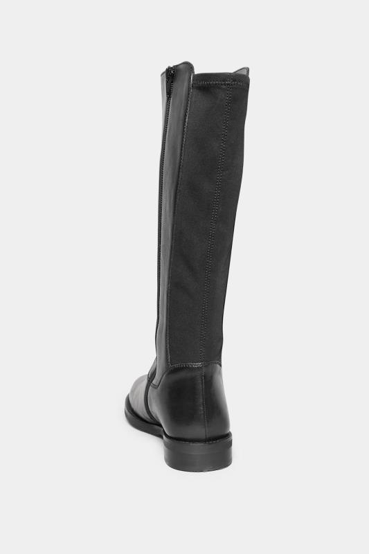 Black Elasticated Knee High Leather Boots In Wide E Fit & Extra Wide EEE Fit | Yours Clothing 4
