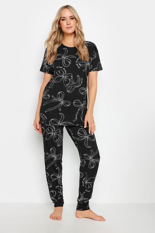 LTS Tall Black Bow Print ' Sweet Dreams' Slogan Pyjama Set | Long Tall Sally 2