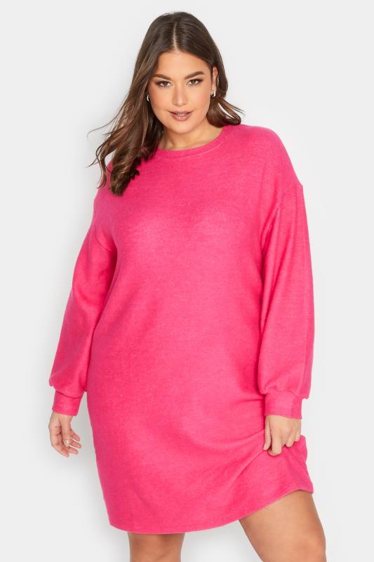 Plus Size  YOURS Curve Hot Pink Soft Touch Midi Jumper Dress