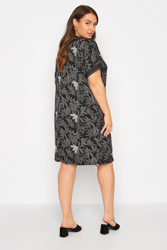 Plus Size Black Leaf Print Contrast Trim Tunic Dress | Yours Clothing 3