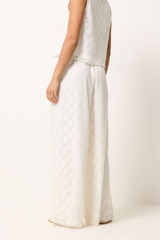 PixieGirl Petite Women's Set White Lace Lined Shirt & Wide Leg Trousers | PixieGirl 8