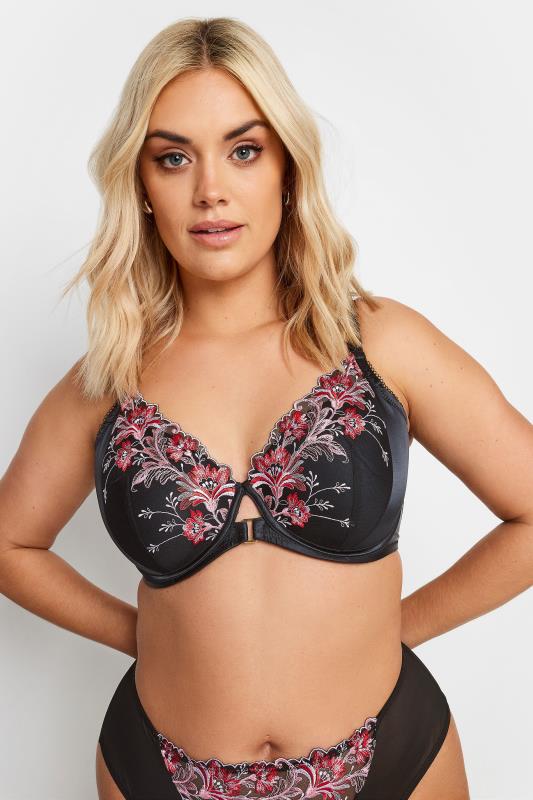 YOURS Black Floral Embroidered Padded Underwired Bra