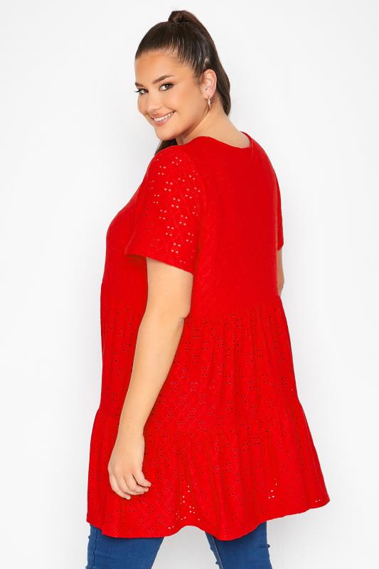 LIMITED COLLECTION Curve Red Broderie Anglaise Tiered Smock Top 3