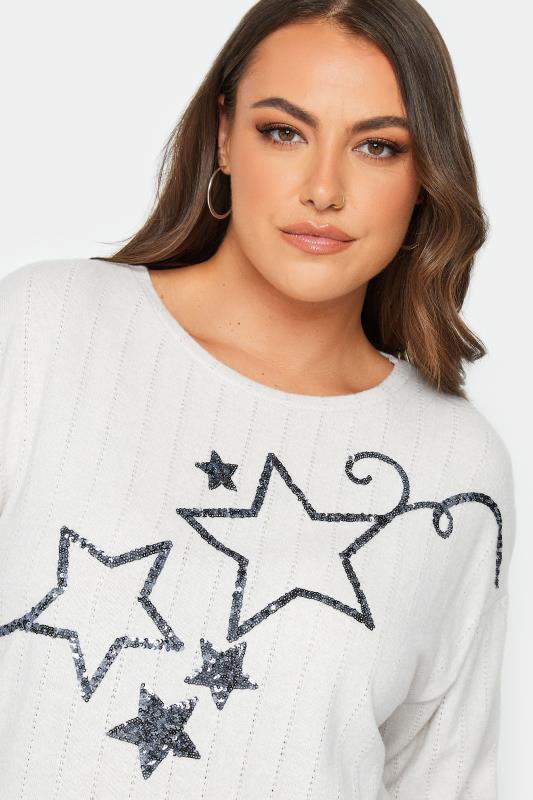 YOURS Plus Size Beige Brown Sequin Star Soft Touch Top | Yours Clothing 4