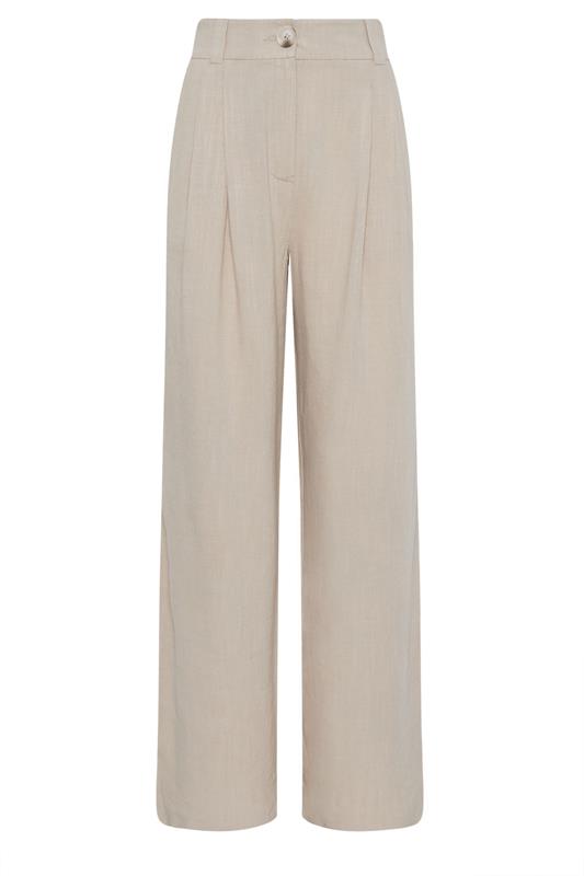 LTS Tall Women's Natural Brown Linen Pleated Wide Leg Trousers | Long Tall Sally 6