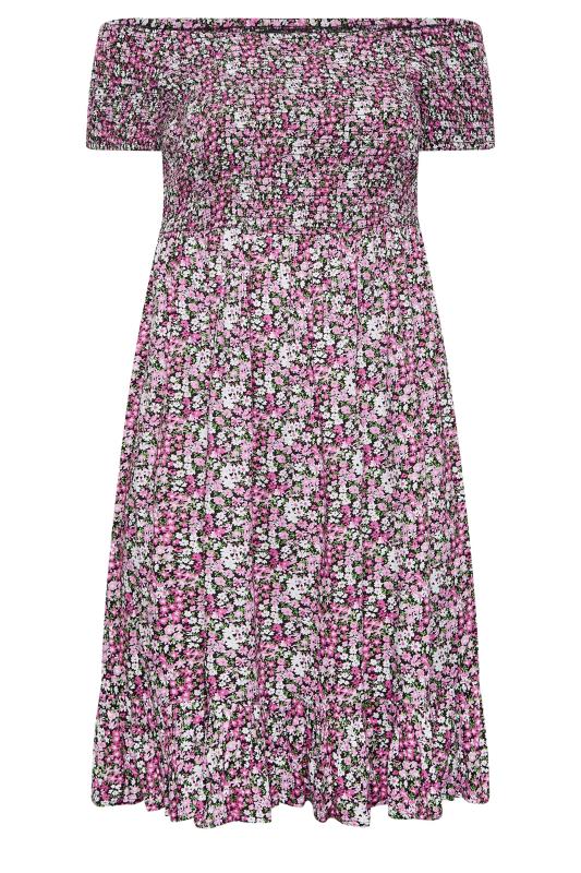 YOURS Curve Pink Floral Ditsy Shirred Midi Dress | Yours Clothing  6