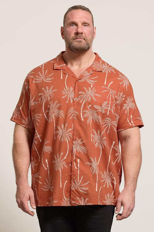BadRhino Big & Tall Clay Orange Palm Tree Print Short Sleeve Shirt | BadRhino 1