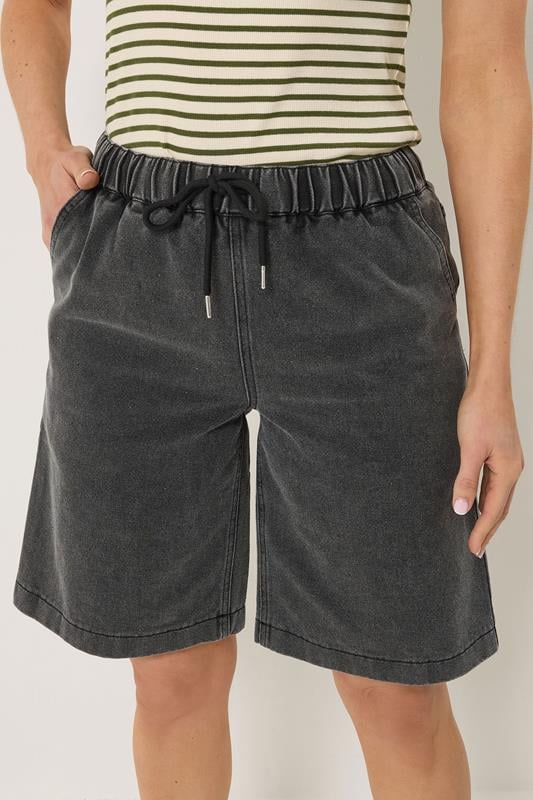 LTS Tall Women's Black Acid Wash Pull On Denim Cotton Jorts | Long Tall Sally 5