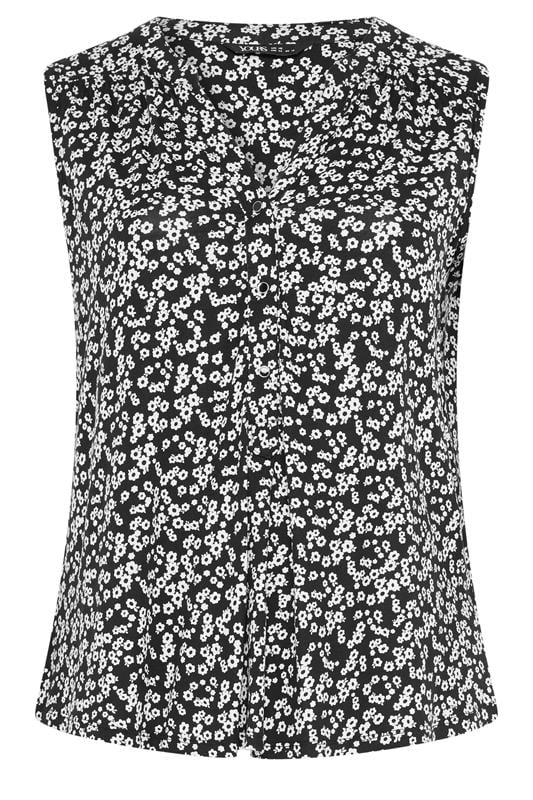 YOURS Plus Size Black Floral Notch Neck Swing Blouse | Yours Clothing 5