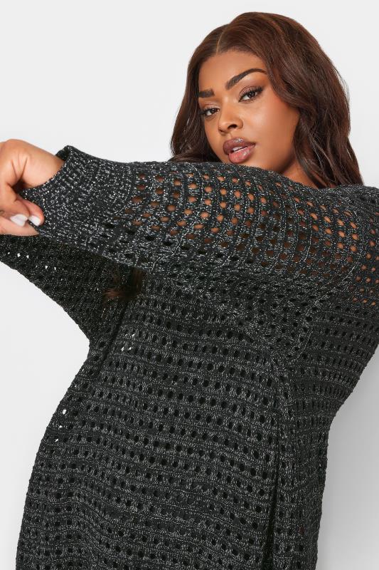 YOURS Plus Size Black & Silver Side Split Crochet Jumper | Yours Clothing 5