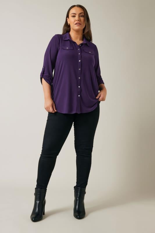 EVANS Plus Size Purple Tab Sleeve Blouse | Evans  2