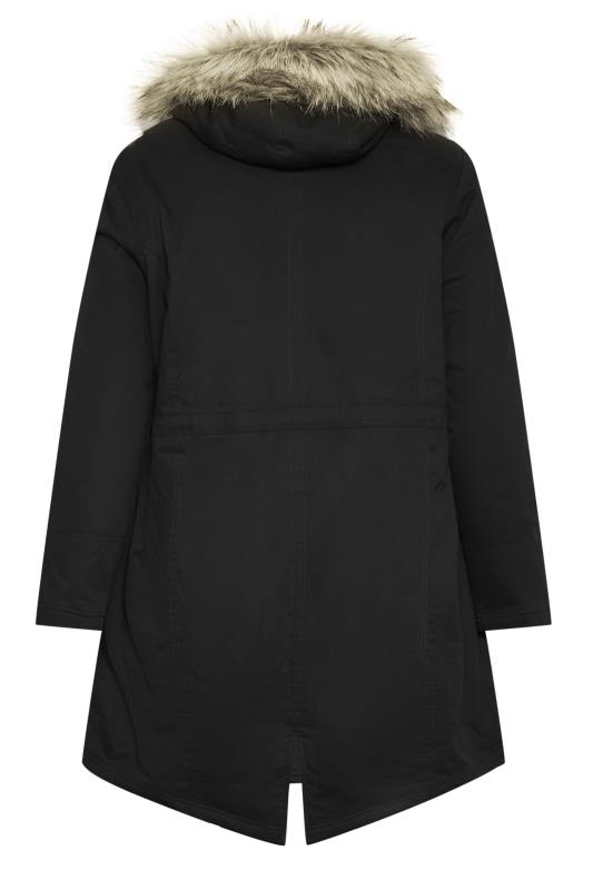 YOURS Curve Plus Size Black Faux Fur Hood Parka Coat | Yours Clothing  8