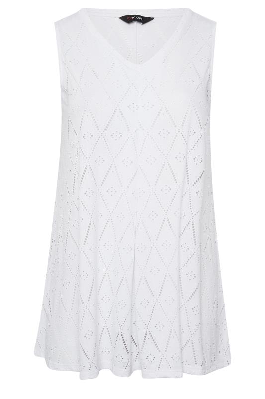 YOURS Plus Size White Broderie Anglaise Swing Vest Top | Yours Clothing 5