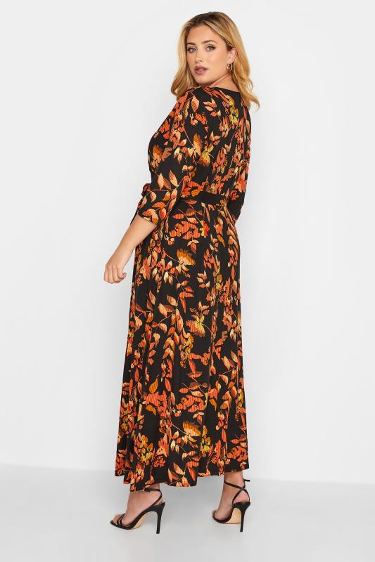 Curve Plus Size Orange & Black Leaf Print Maxi Wrap Dress | Yours Clothing  3