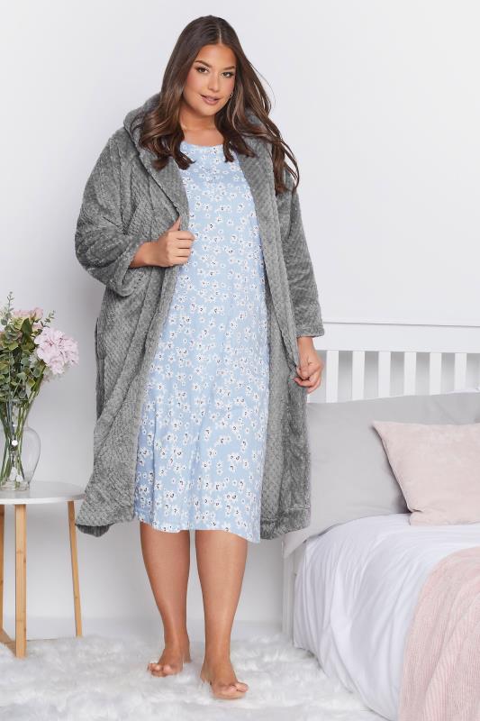 Plus Size Grey Waffle Fleece Hooded Dressing Gown | Yours Clothing 2