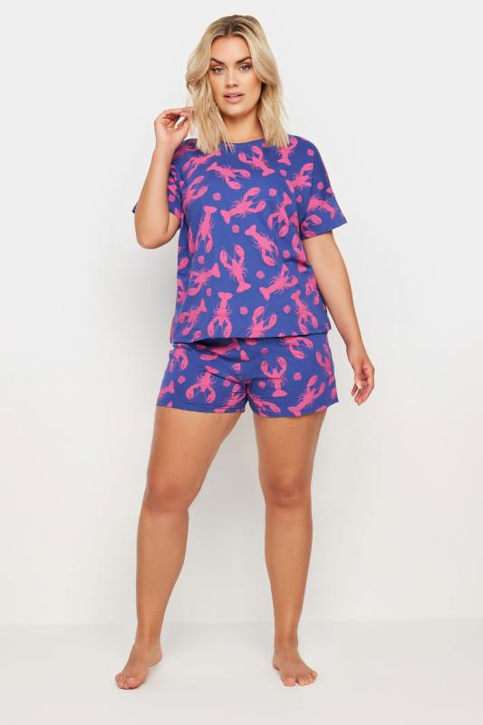 YOURS Plus Size Blue Lobster Print Pyjama Set | Yours Clothing 1