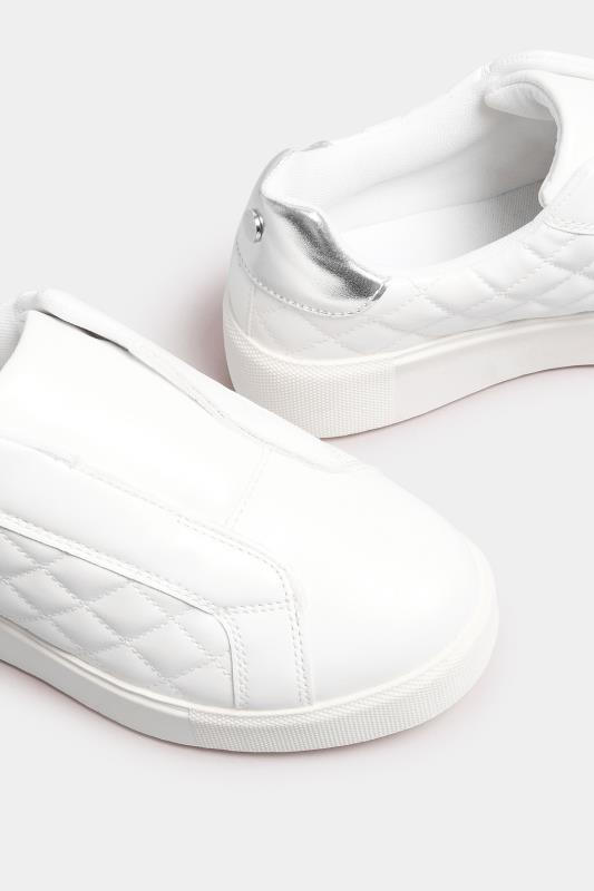 White Quilted Platform Trainers In Extra Wide EEE Fit | Yours Clothing 5