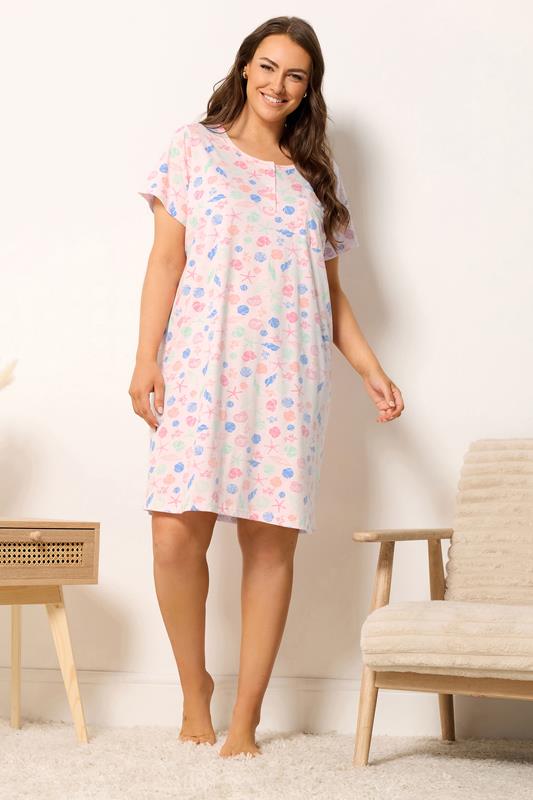 YOURS Plus Size Pink Shell Placket Nightdress | Yours Clothing 1