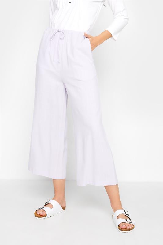 LTS Tall Lilac Purple Linen Blend Cropped Trousers_A.jpg