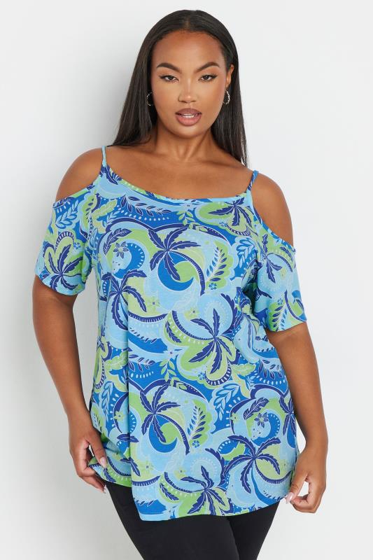 YOURS Plus Size 2 PACK Blue Black Swirl Print Cold Shoulder Tops Yours Clothing