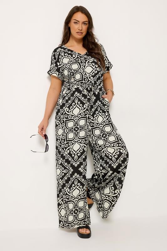  YOURS - Jumpsuit met paisley-print en wijde pijpen in zwart