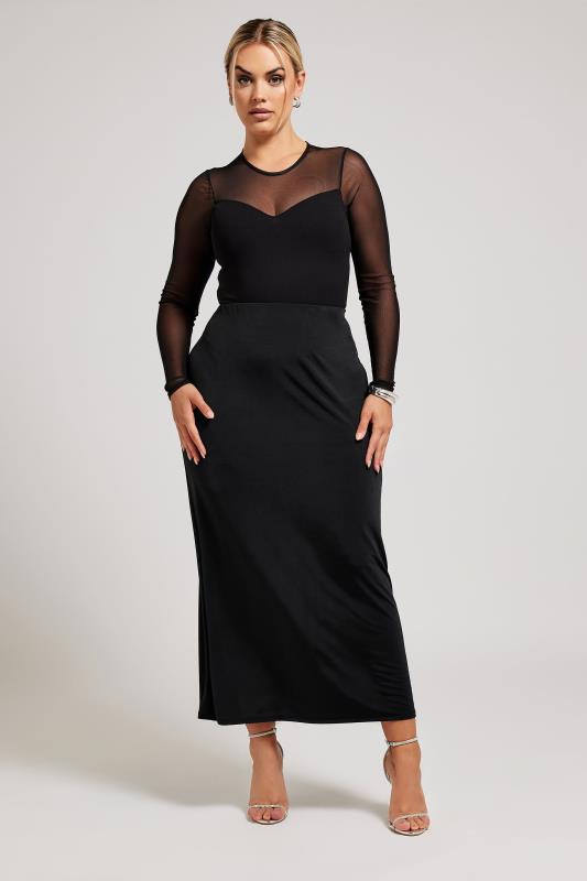 YOURS LONDON Plus Size Black Slinky Maxi Skirt | Yours Clothing 2