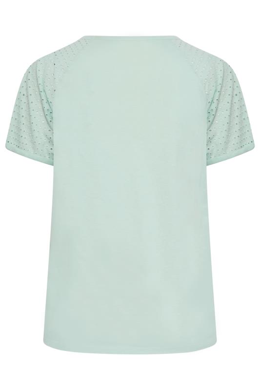 YOURS Plus Size Mint Green Broderie Anglaise Raglan T-Shirt | Yours Clothing 7