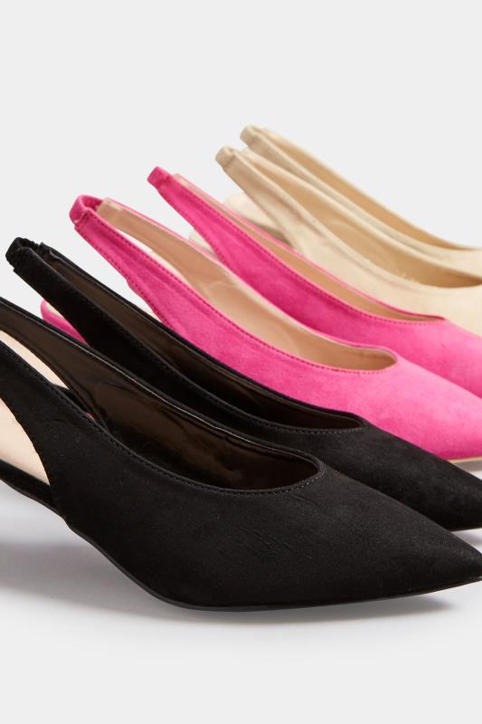 PixieGirl Black Slingback Kitten Heel Court Shoes In Standard Fit | PixieGirl 7